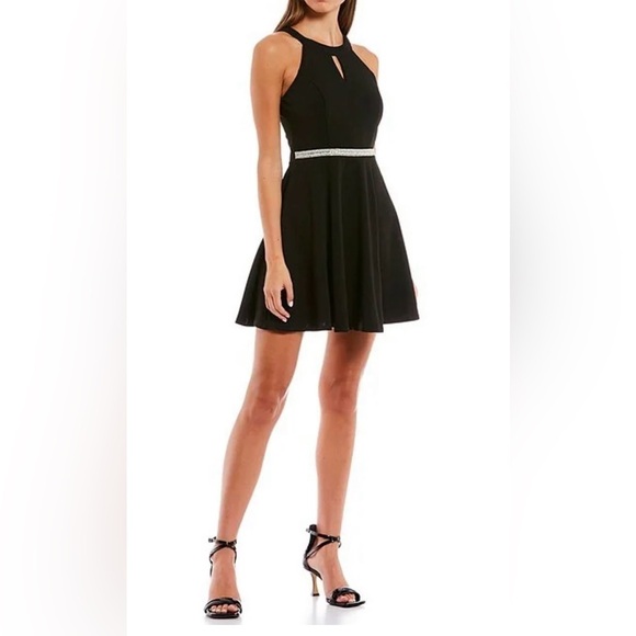 Honey and Rosie Dresses & Skirts - Honey and Rosie Sleeveless Keyhole Beaded Waist Fit-And-Flare Scuba Dress